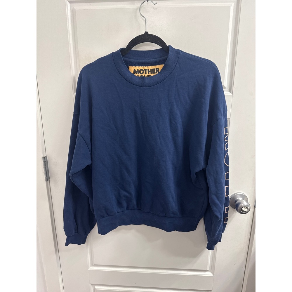 Mother Move It The Loosen Up Crop Sweatshirt Navy Blue Graphic Sleeve Small